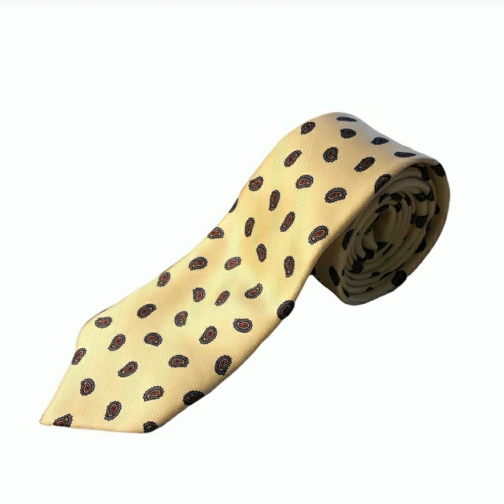 BONWIT TELLER Yellow Silk Tie with Paisley Detail NWT! Vintage dead stoc…